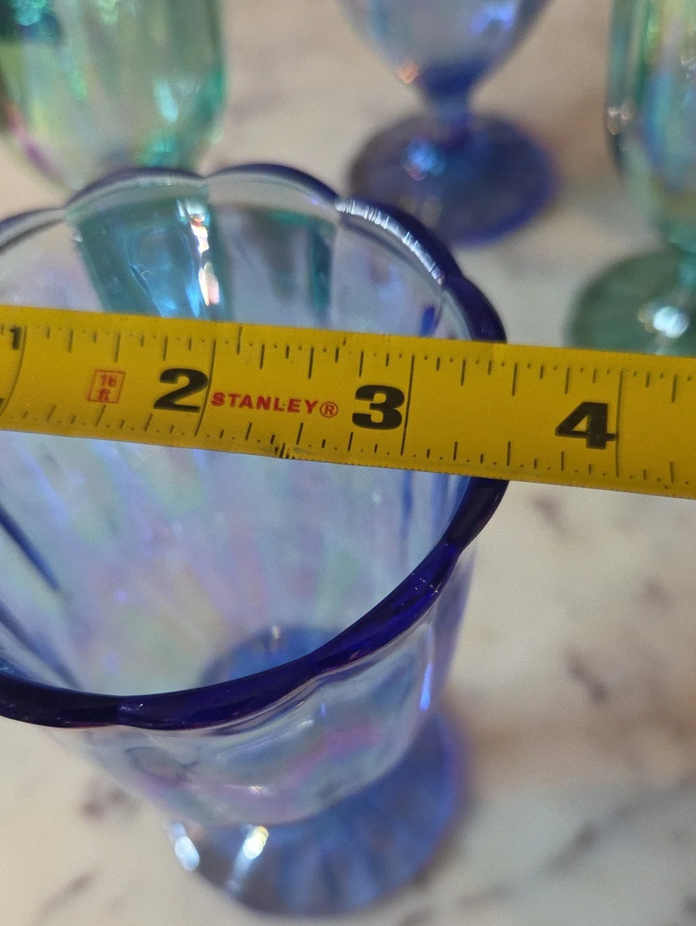 Pioneer Woman Blue/Green Luster Pearluzed Glaze Goblets Footed Glasses 12.5oz{4}